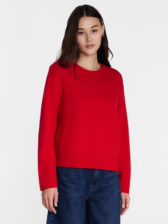 Women's and Women's Plus Crewneck Sweater with Long Sleeves, Lightweight, Sizes XS-4X