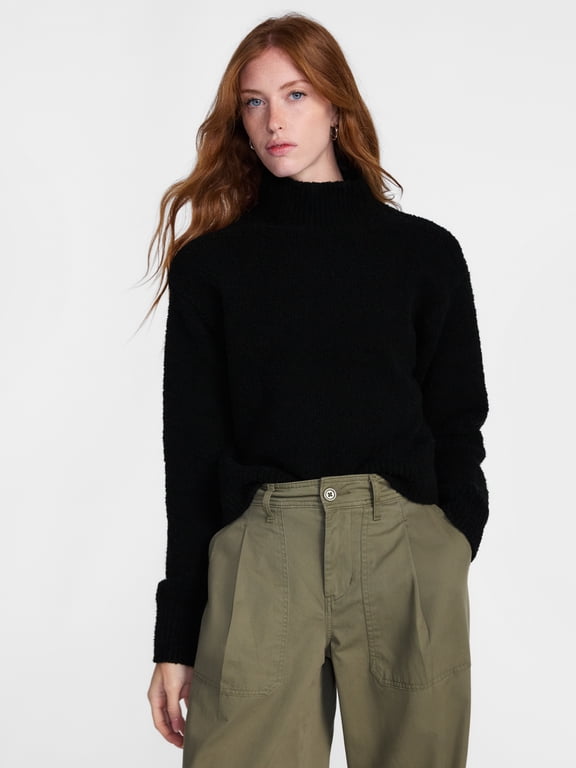 Women's and Women's Plus Textured Funnel Neck Sweater, Midweight, Sizes XS-4X