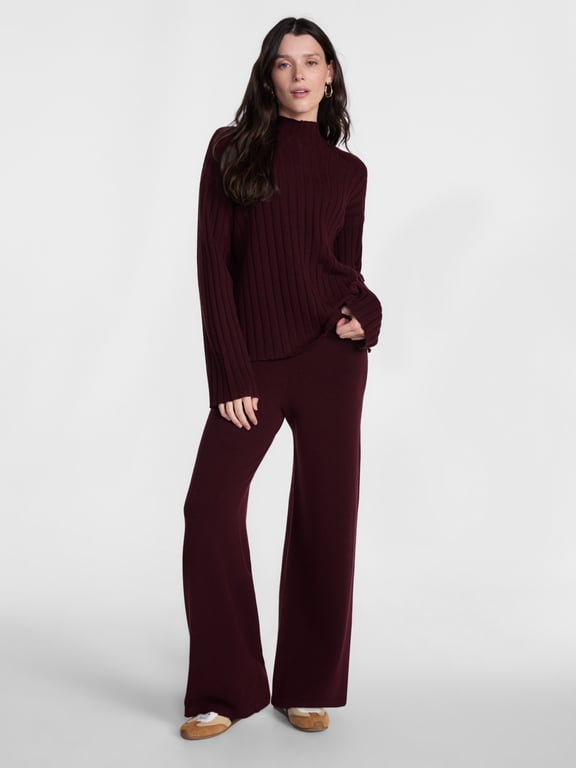 Women's and Women's Plus Ribbed Mock Neck Sweater and Pants, 2-Piece, Sizes XS-4X