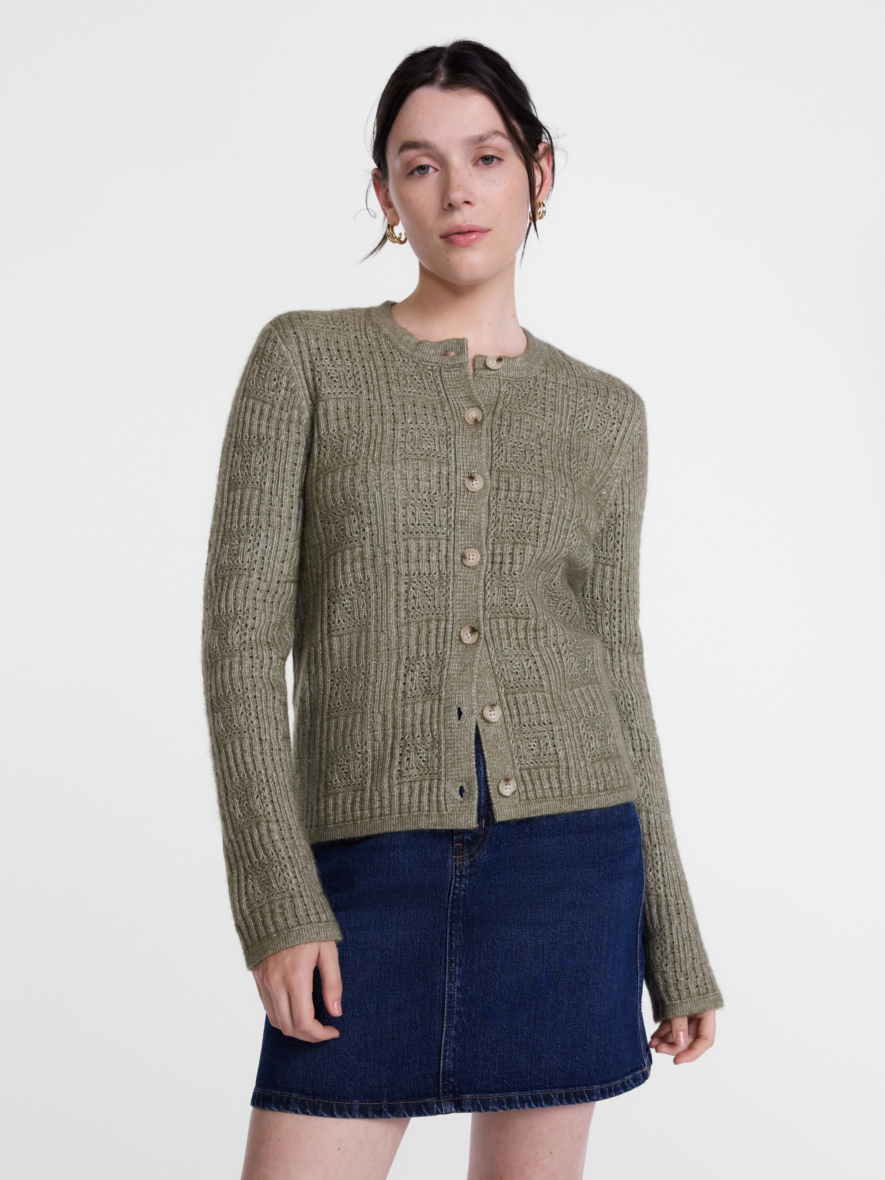 Scenario Women's Open Knit Cardigan Sweater with Long Sleeves, Lightweight, Sizes XS-XXXL