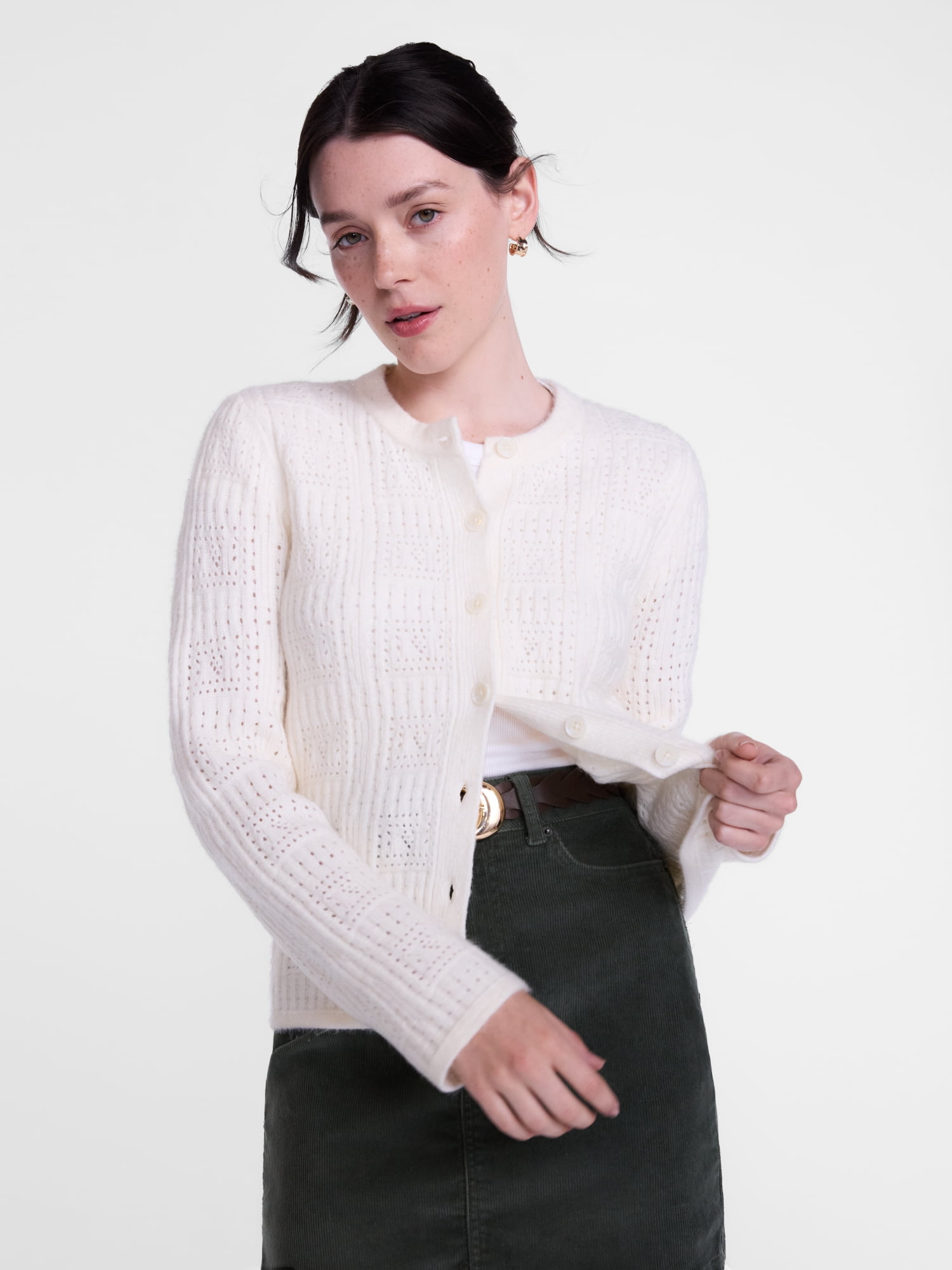 Scenario Women's Open Knit Cardigan Sweater with Long Sleeves, Lightweight, Sizes XS-XXXL
