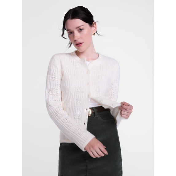 Scenario Women's Open Knit Cardigan Sweater with Long Sleeves, Lightweight, Sizes XS-XXXL