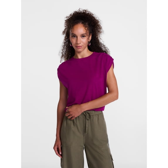 Scenario Women's Plus Shirred Shoulder Tee, Berry Bright, 3X