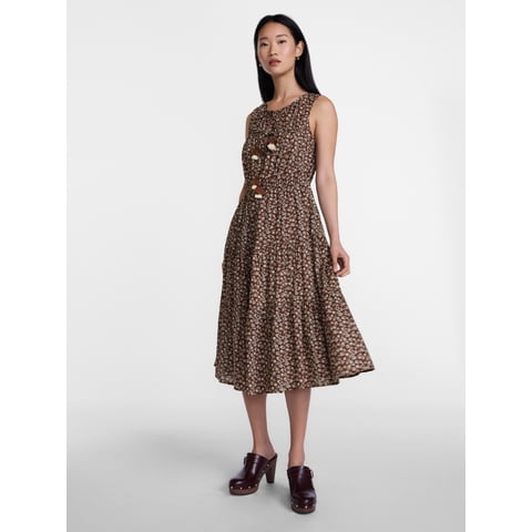 Scenario Women's and Women's Plus Sleeveless Tie Neck Tiered Midi Dress, Sizes XS-4X