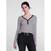 Women's and Women's Plus Striped Henley Shirt with Long Sleeves, Sizes XS-4X