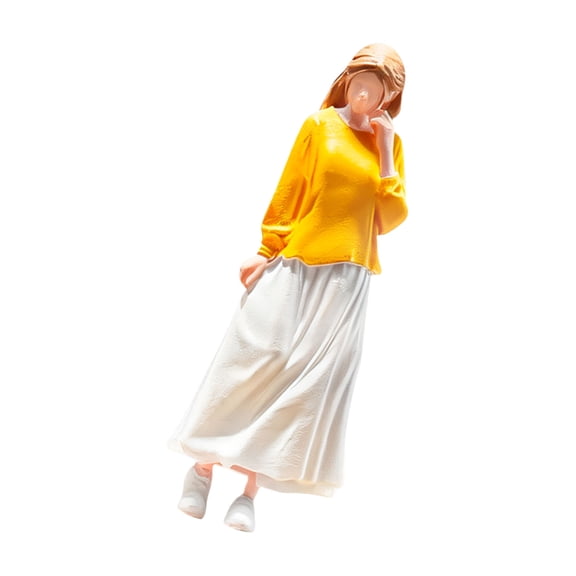 Scene Display Female Figurine 1/64 Scale Resin Model, Standing Long Hair Woman for Layout Arrangements, Desktop Vignettes, and Small-Scale Decor