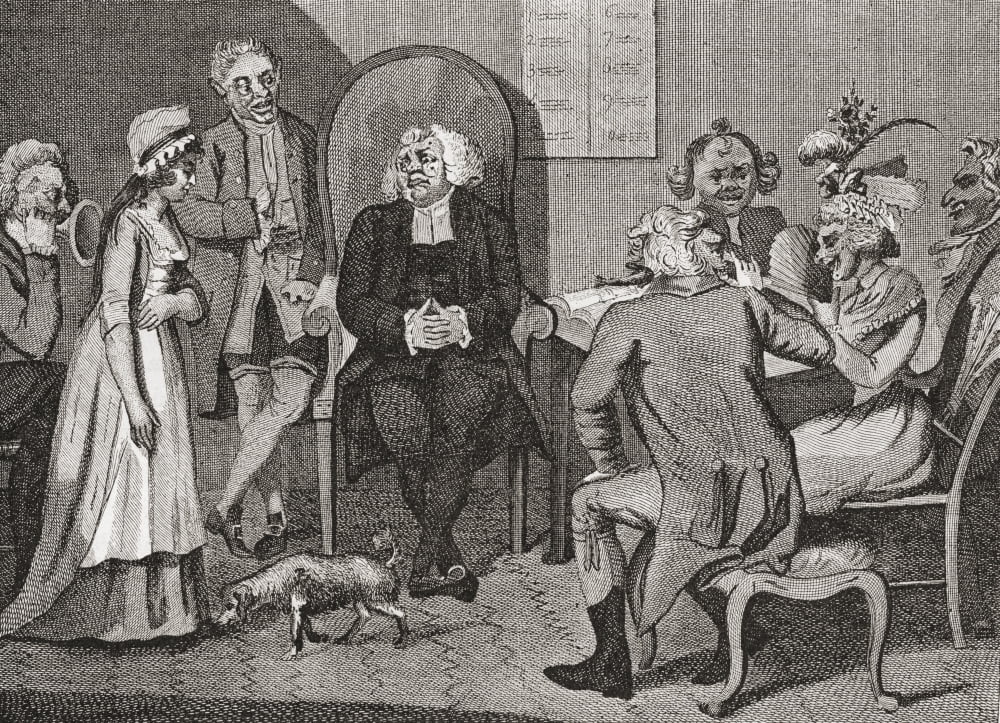Scene in an English divorce court 1780 From Illustrierte Sittengeschichte vom Mittelalter bis zur Gegenwart by Eduard Fuchs published 1909 Canvas Art - Ken Welsh Design Pics (32 x 22)