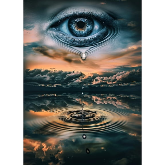 Scene of Eye Dripping into Lake DIY 5D Diamond Art Paint with Full Drill Round Diamond Gems Painting by Number Kits for Adults Art Craft Home Wall Decoration 11.8x15.8in