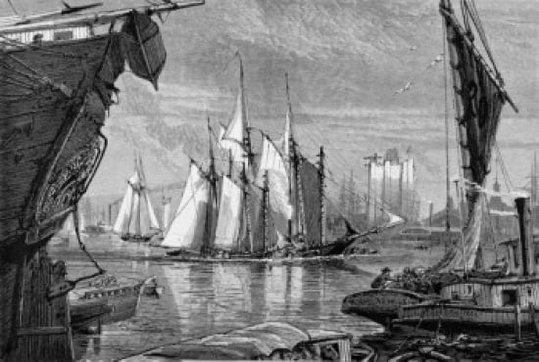 Scene On The East River Artist Unknown Etching Canvas Art - (18 x 24)