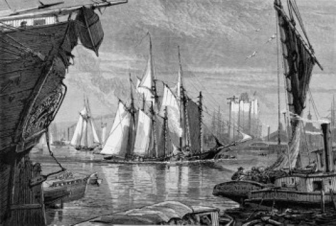 Scene On The East River Artist Unknown Etching Canvas Art - (24 x 36)