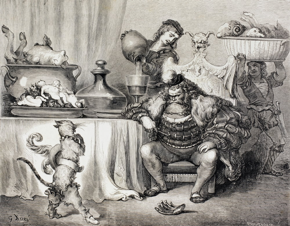 Scene From Puss In Boots By Charles Perrault Puss Meets The Ogre After A Work By Gustave Dore From El Mundo Ilustrado Published Barcelona Circa 1880 Canvas Art - Ken Welsh Design Pics (16 x 13)