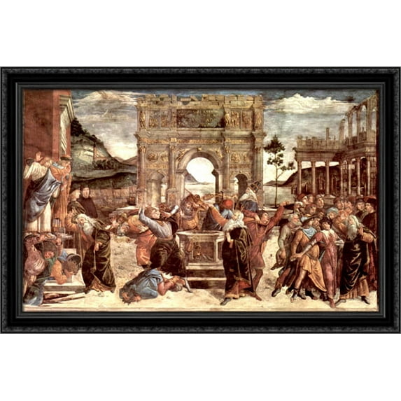 Scene from the Life of Moses 40x26 Large Black Ornate Wood Framed Canvas Art by Sandro Botticelli