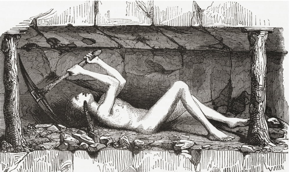 Scene inside an English coal mine early 19th century A young man extracting coal from the mine face From Le Magasin Pittoresque published 1843 Canvas Art - Ken Welsh Design Pics (18 x 10)