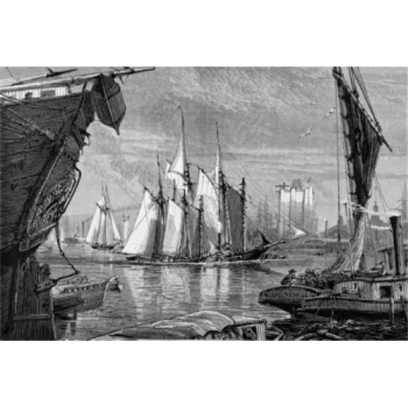 Scene on the East River Artist Unknown Etching Poster Print - 18 x 24 in.