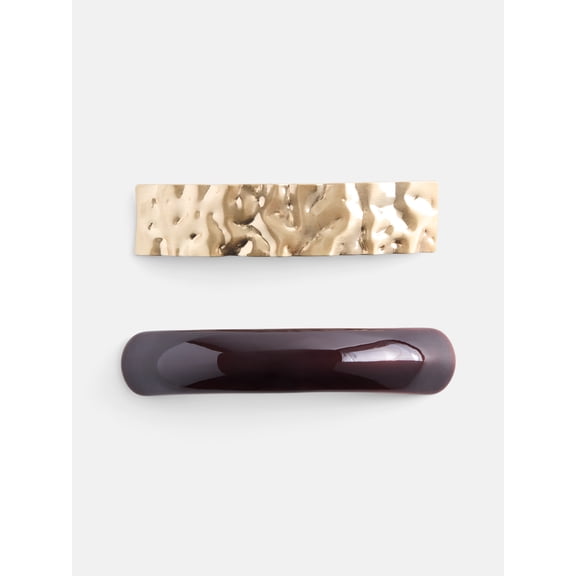 Scenario Women's Acrylic and Metal Hair Clips, 2-Pack, Gold-Tone/Brown
