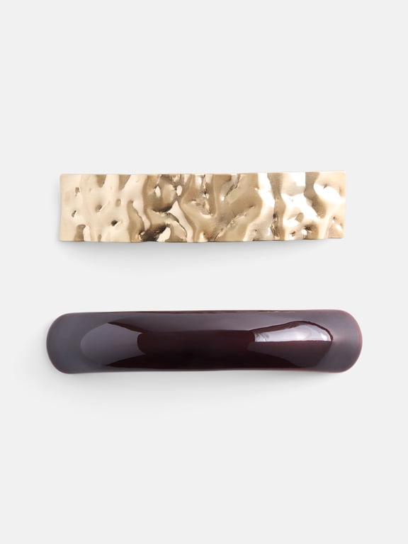 Women's Acrylic and Metal Hair Clips, 2-Pack, Gold-Tone/Brown