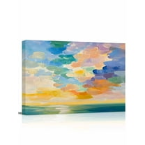 Scenery Abstract Art Canvas Print Wall Art Sunrise Oil Painting Framed Canvas Art Wall Decor Ocean Pictures Painting Morden Artwork for Living Room Bedroom, Ready to Hang - 12"x16"