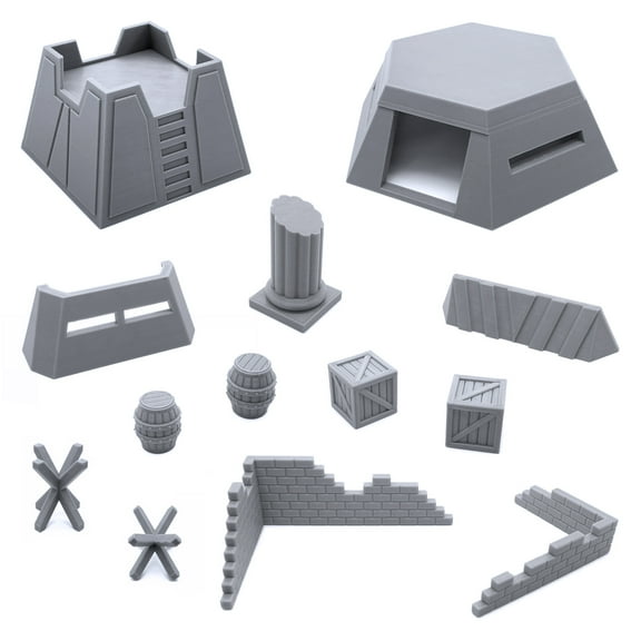 Scenery Bundle, Terrain Scenery for Tabletop 28mm Miniatures Wargame, 3D Printed and Paintable, EnderToys