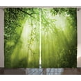 thumbnail image 1 of Ambesonne Forest Curtains 2 Panel Set, Sunbeams in Woodland, 108" x 84", Green, 1 of 3