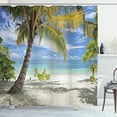 thumbnail image 1 of Scenery Decor Shower Curtain, Tropical Sandy Beach with Palm Trees Maldives Coastline Peaceful Theme, Fabric Bathroom Set with Hooks, 69W X 70L Inches, Coconut and Blue, by Ambesonne, 1 of 4