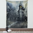 thumbnail image 1 of Scenery Decor Tapestry, Halloween Design with Gothic Haunted House Dark Sky and Leafless Trees Spooky Theme, Wall Hanging for Bedroom Living Room Dorm Decor, 60W X 80L Inches, Grey, by Ambesonne, 1 of 5