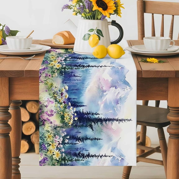 Scenery Dining Table Runner, Mountain Nature Forest Washable Table Runners Kitchen Coffee Table Center Decor for Home Party Holiday Wedding 13 x 36 Inches