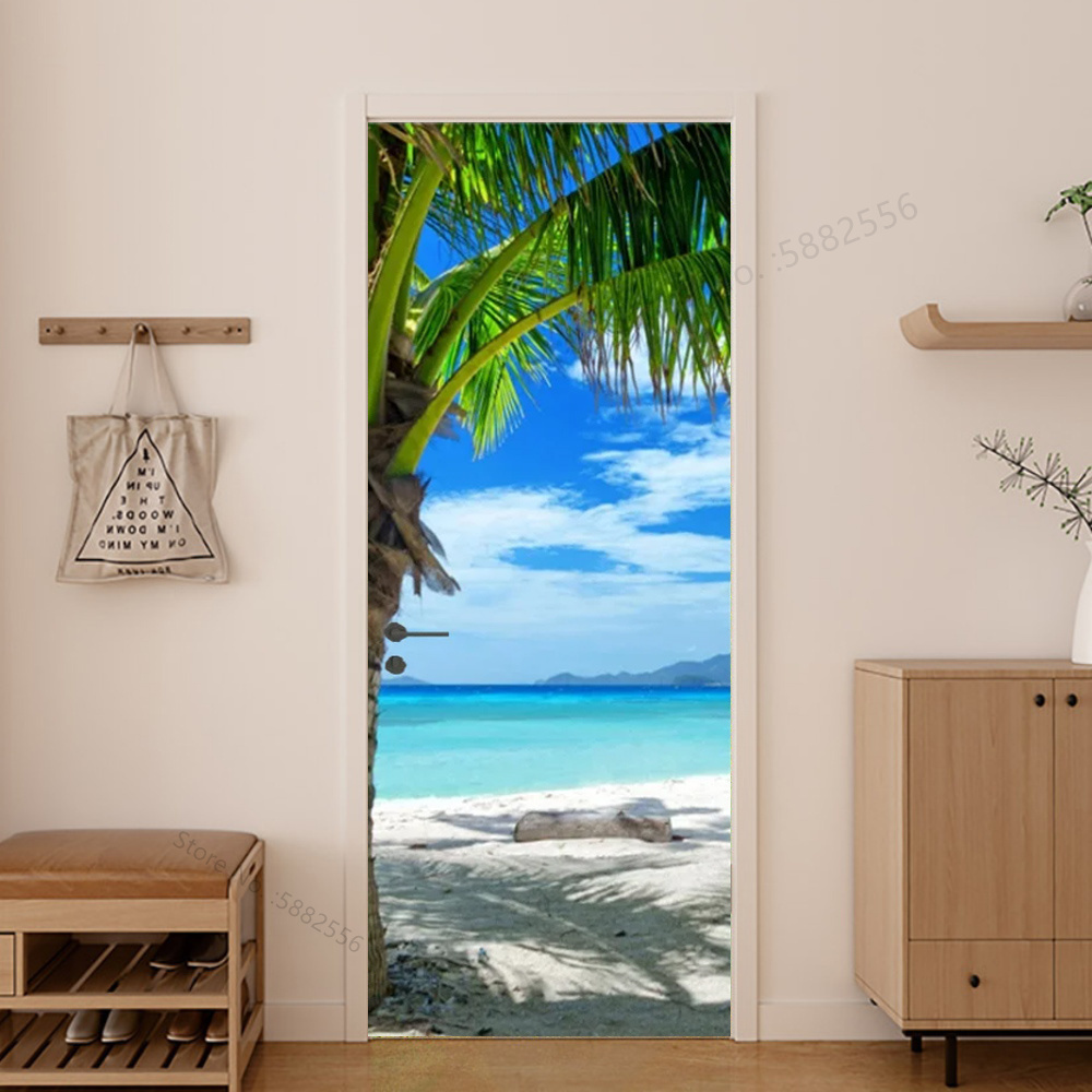 Secenery Sticker Background Scenery Door Stickers Wallpaper For Self-adhesive 3d Entrance Bathroom ...