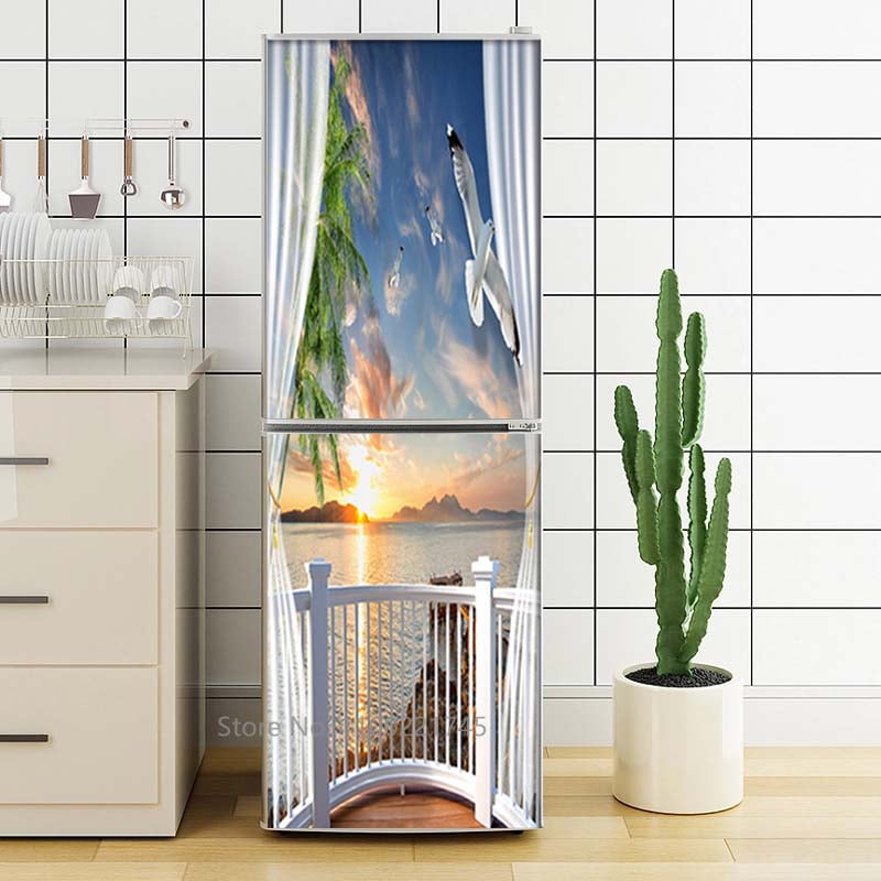 Scenery Fridge Door Mural Cover Peel And Stick Forest Landscape 