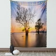thumbnail image 1 of Scenery House Decor Tapestry, Dawn Time at Asian Seascape with Autumn Trees in Water Habitat Theme, Wall Hanging for Bedroom Living Room Dorm Decor, 60W X 80L Inches, Blue Yellow, by Ambesonne, 1 of 5