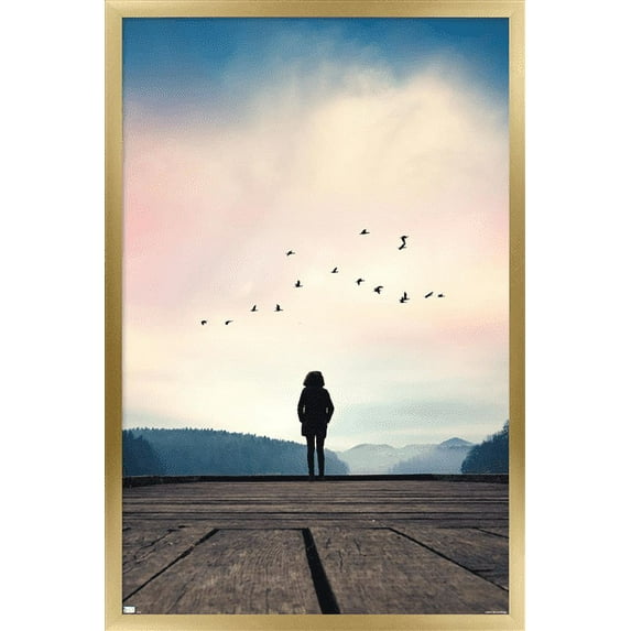 Scenery - Morning by the Lake Wall Poster, 22.375" x 34", Framed