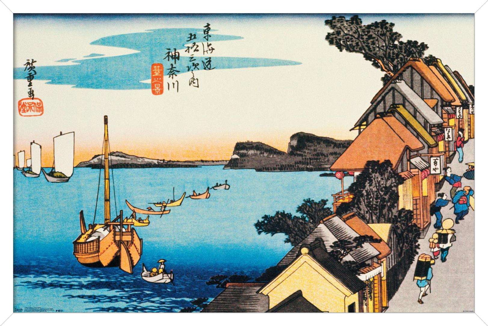 Scenery Of Kanagawa Wall Poster, 14.725" x 22.375", Framed