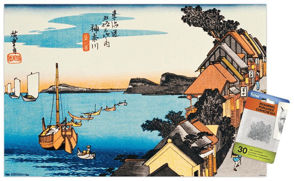 Scenery Of Kanagawa Wall Poster with Push Pins, 14.725" x 22.375"