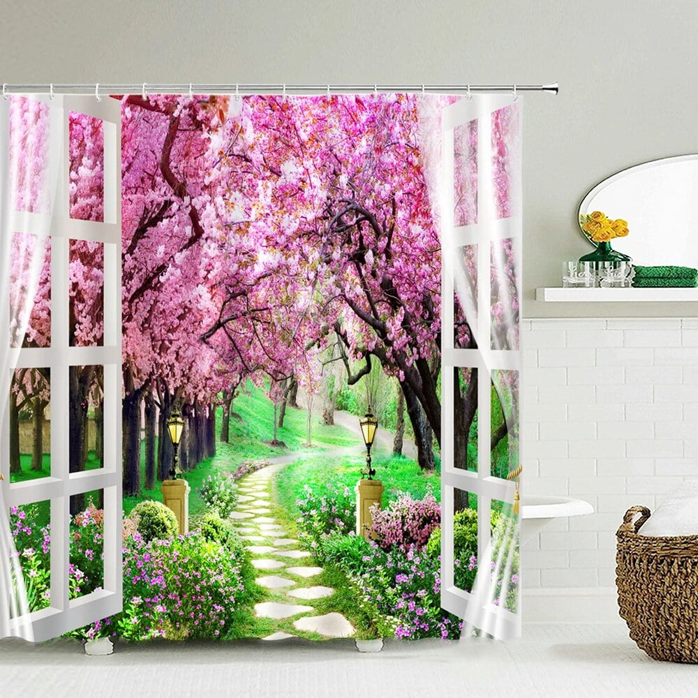Scenery Outside the Window Shower Curtain 3D Printing Forest Garden ...
