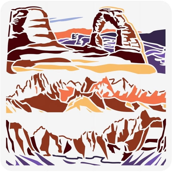 Scenery Pattern Stencil 12x12inch Mixed Mountain Pattern Reusable Plastic Drawing Painting Stencils for Painting on Fabric Tiles Floor Furniture Wood