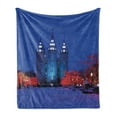 thumbnail image 1 of Scenery Soft Flannel Fleece Throw Blanket, City Building Castle Landmark Landscape in Winter with Christmas Celebration, Cozy Plush for Indoor and Outdoor Use, 50" x 60", White and Blue, by Ambesonne, 1 of 5