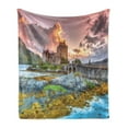 thumbnail image 1 of Scenery Soft Flannel Fleece Throw Blanket, Dreamy Times Middle Age Inspired Princess Castle near Lake Stones Moss, Cozy Plush for Indoor and Outdoor Use, 60" x 80", Multicolor, by Ambesonne, 1 of 5