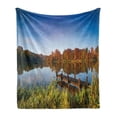 thumbnail image 1 of Scenery Soft Flannel Fleece Throw Blanket, Lake View Fishing Countryside Themed Trees and Reeds Work of Art Photo, Cozy Plush for Indoor and Outdoor Use, 50" x 60", Multicolor, by Ambesonne, 1 of 6