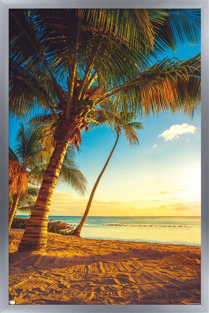 Scenery - Sunset on the Beach Wall Poster, 22.375" x 34", Framed