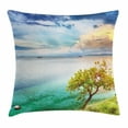 thumbnail image 1 of Scenery Throw Pillow Cushion Cover, Sea Wiev Landscape Sunset Dawn Beach Abandoned Island Art Print Image, Decorative Square Accent Pillow Case, 18 X 18 Inches, Aqua Turquoise and Green, by Ambesonne, 1 of 2