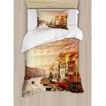 thumbnail image 1 of Scenery Twin Size Duvet Cover Set, Venezia City Italian Landscape with Old Ancient Houses Gondollas and Spikes Image, Decorative 2 Piece Bedding Set with 1 Pillow Sham, Multicolor, by Ambesonne, 1 of 3