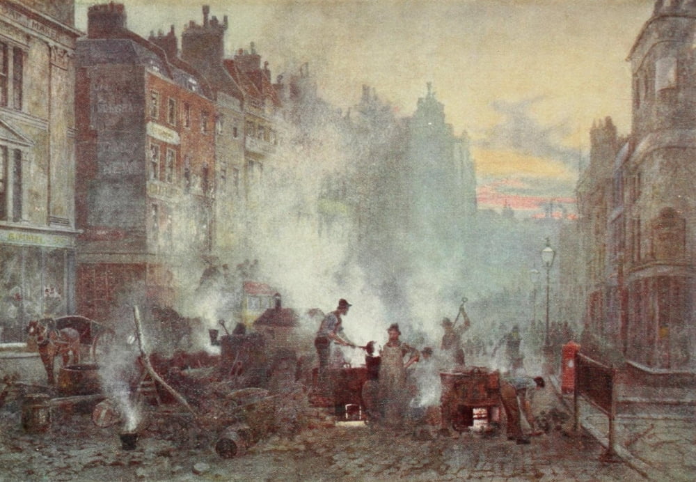Scenery of London 1905 Asphalting the Strand Canvas Art - Herbert Marshall (18 x 24)