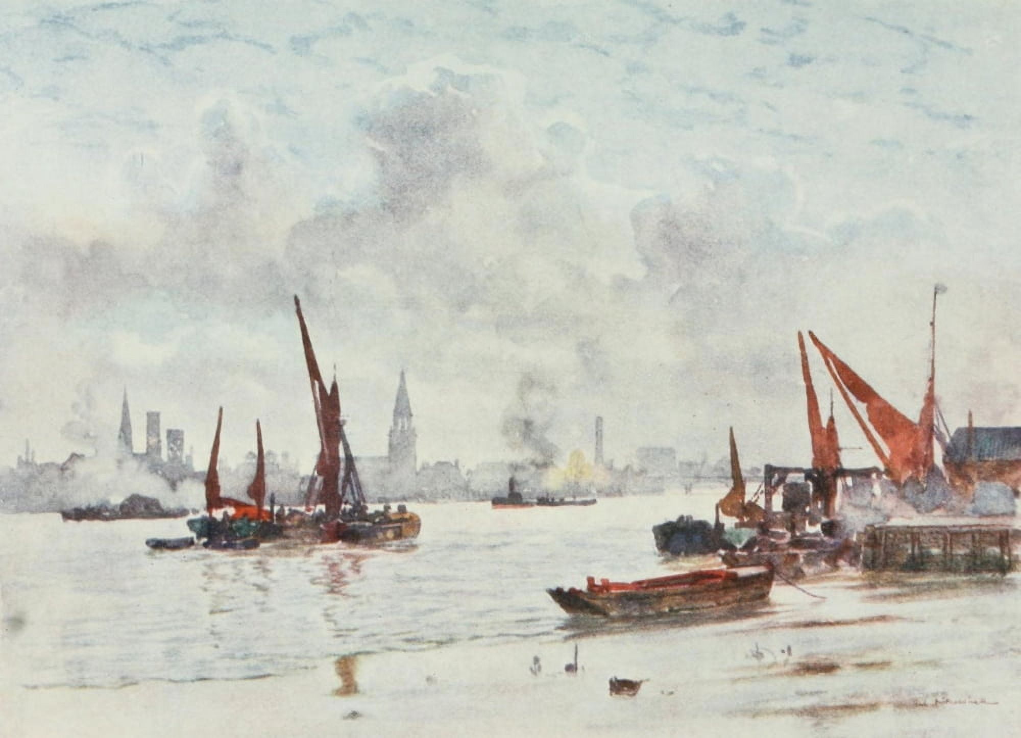 Scenery of London 1905 Battersea Reach Canvas Art - Herbert Marshall (18 x 24)