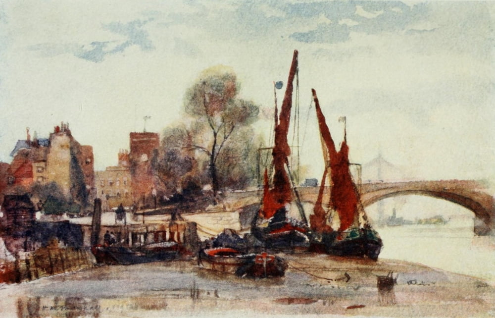 Scenery of London 1905 Chelsea Staith Canvas Art - Herbert Marshall (18 x 24)