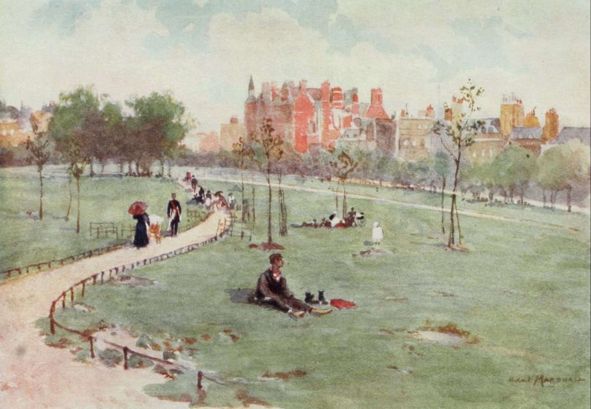 Scenery of London 1905 Green Park Canvas Art - Herbert Marshall (18 x 24)