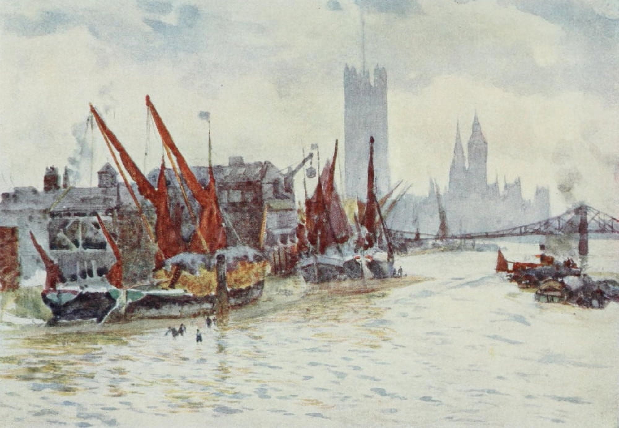 Scenery of London 1905 Horseferry at Westminster Canvas Art - Herbert Marshall (18 x 24)
