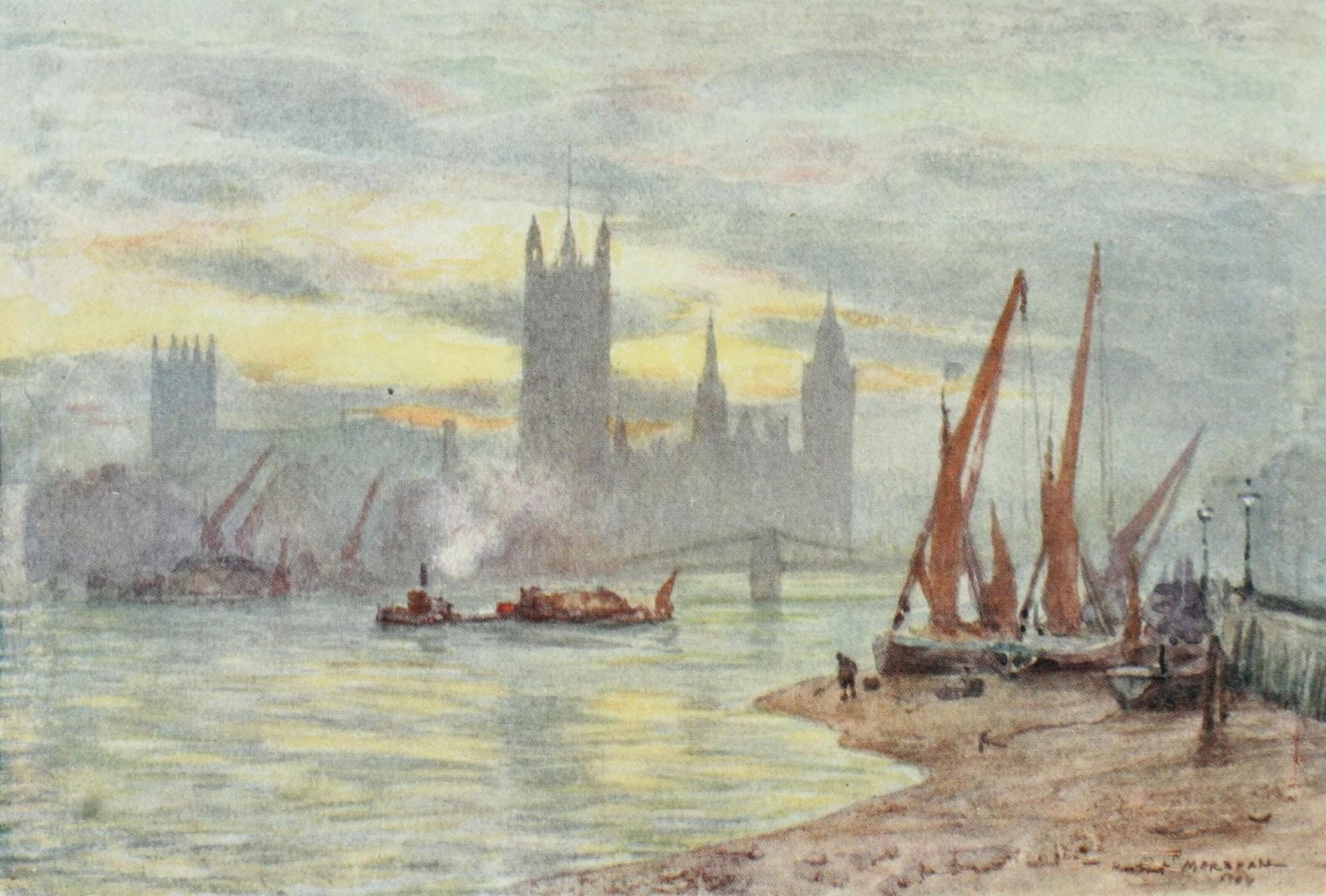 Scenery of London 1905 Houses of Parliament Canvas Art - Herbert Marshall (18 x 24)