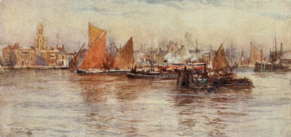 Scenery of London 1905 Limehouse Reach Canvas Art - Herbert Marshall (18 x 24)