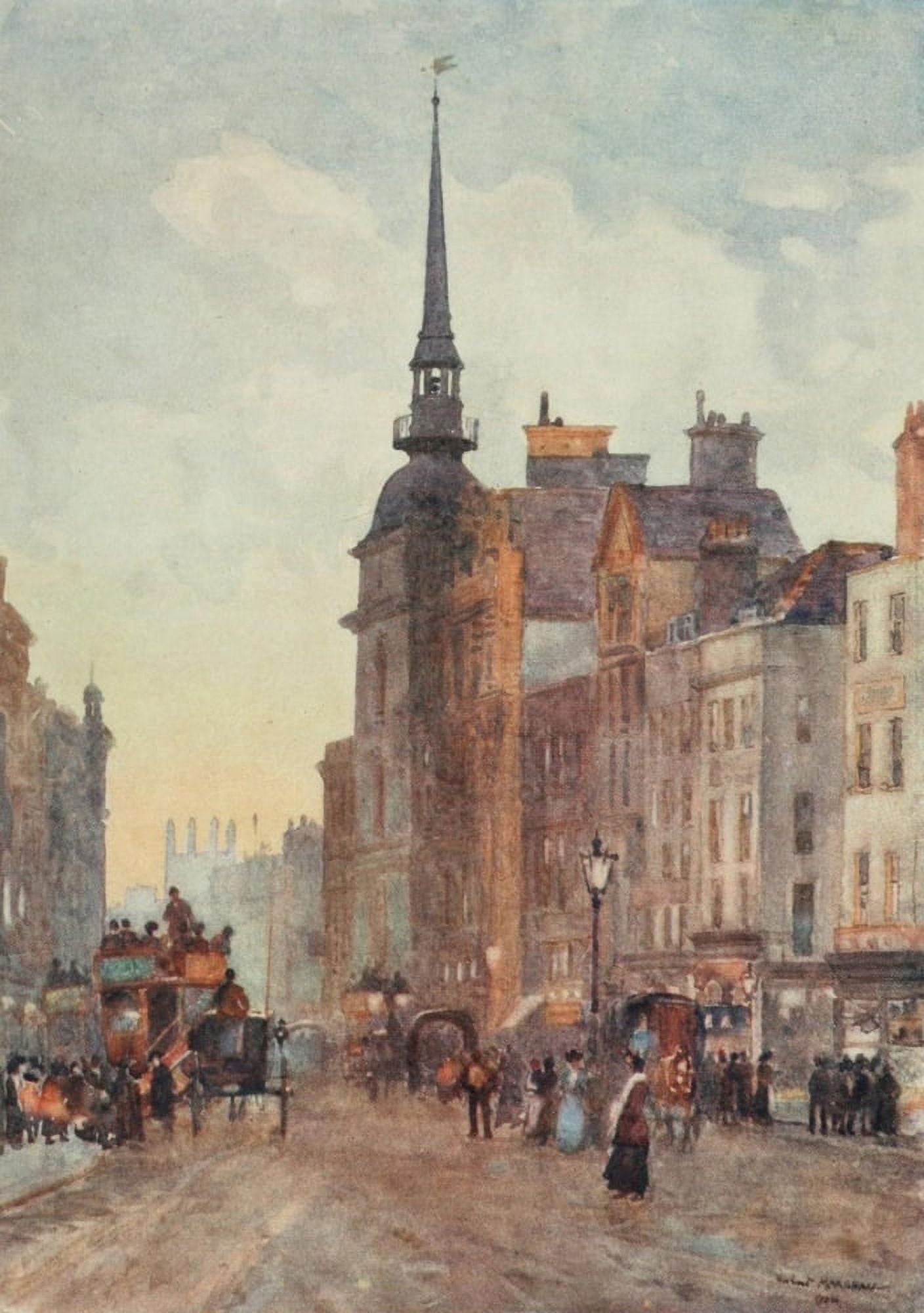 Scenery of London 1905 Ludgate Hill from the steps of St Pauls Canvas Art - Herbert Marshall (18 x 24)