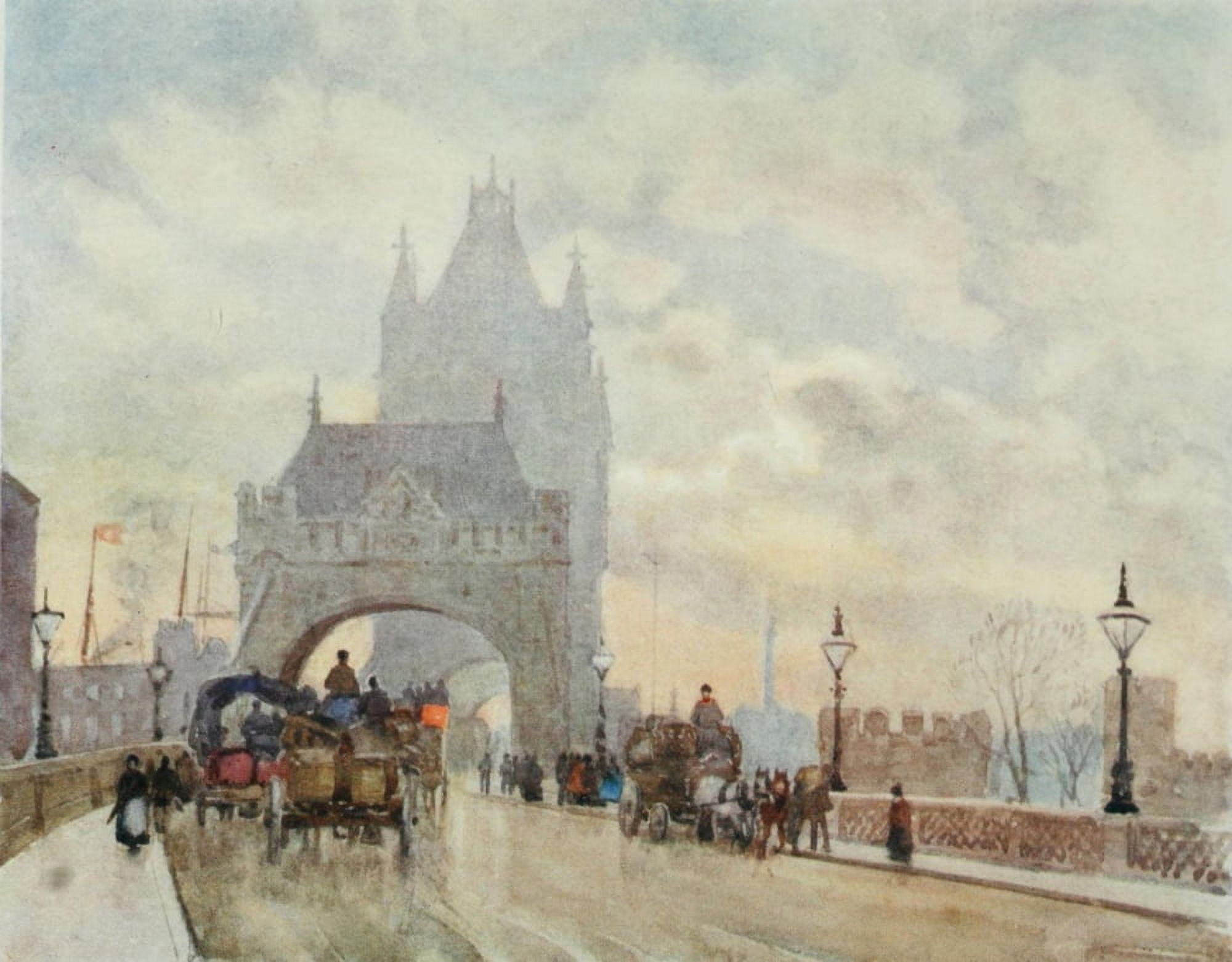 Scenery of London 1905 On Tower Bridge Canvas Art - Herbert Marshall (18 x 24)