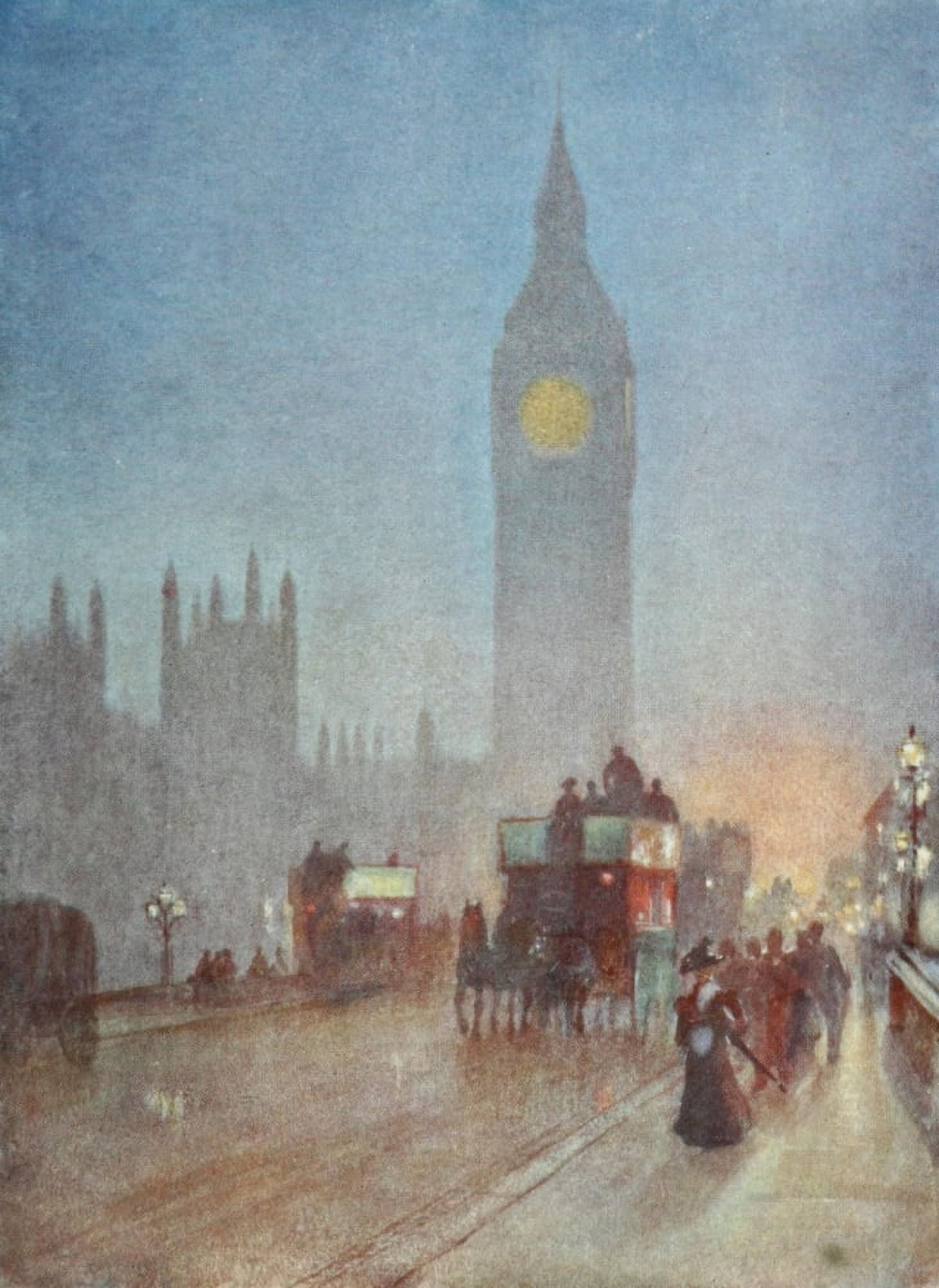 Scenery of London 1905 Parliament from Westminster Bridge Canvas Art - Herbert Marshall (18 x 24)